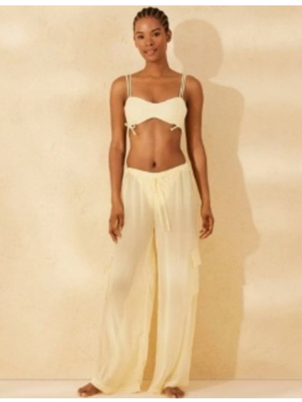 wild fable Sheer Cargo Wide-Leg Drawstring Pants Yellow Sz Large NWT